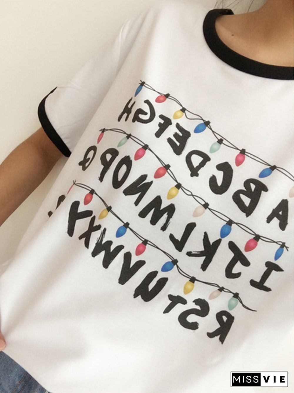 Stranger Things T-Shirt Harajuku Abc Letter Print New Tshirt Women Summer Cotton Tops Tees Streetwear Ladies Loose T Shirt