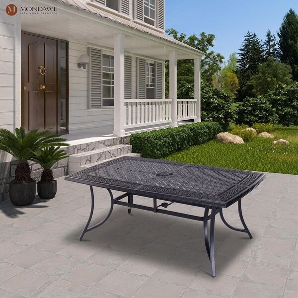 Aluminum Frame Rectangle 71 in. Length Outdoor Dining Table with Umbrella Hole Black