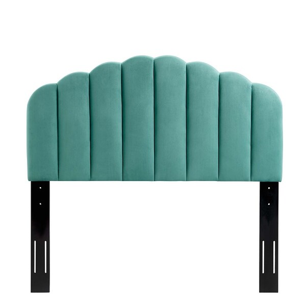 Burney Scalloped Green Velvet Upholstered King/California King Size Headboard - - 31684743