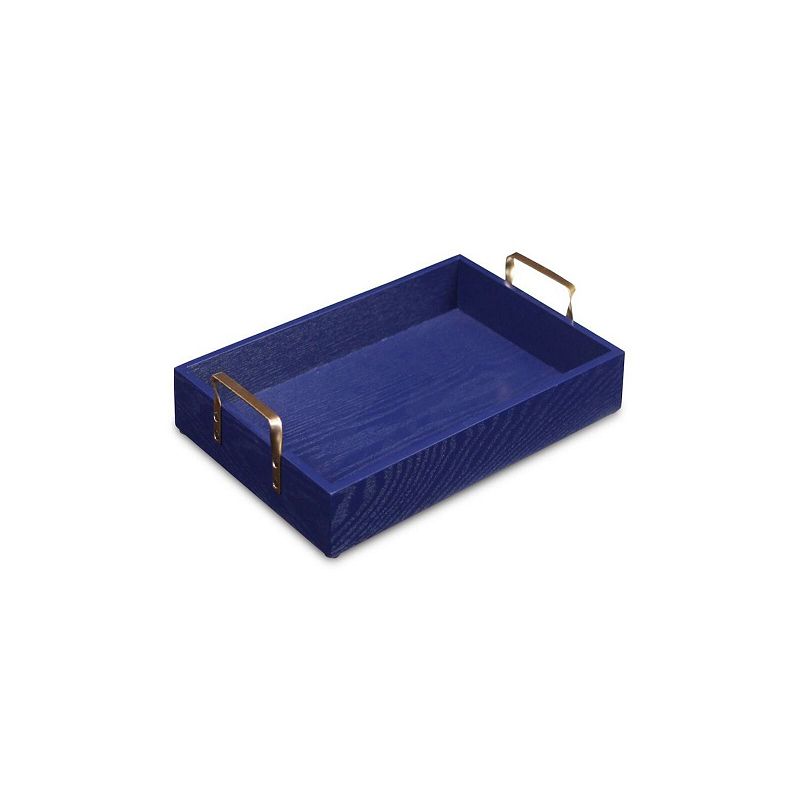 15.75 Blue Handcrafted Tray with Gold Plated Side Handles