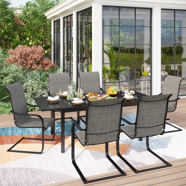 MAISON ARTS Patio Dining Set 9/7 Pieces Outdoor Metal Furniture Set，8/6 C Spring Motion Chairs and 1 Expandable Table