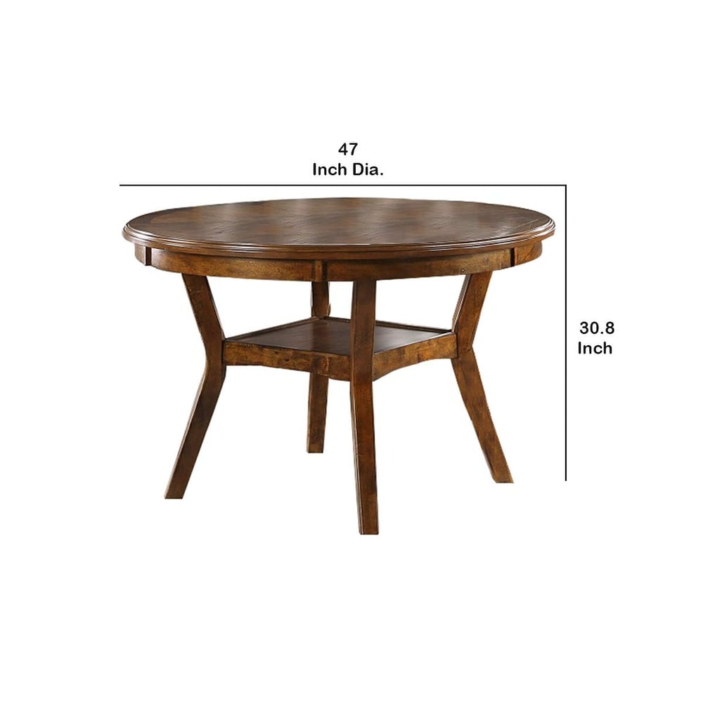 Round Top Wooden Dining Table with Boomerang Legs  Brown