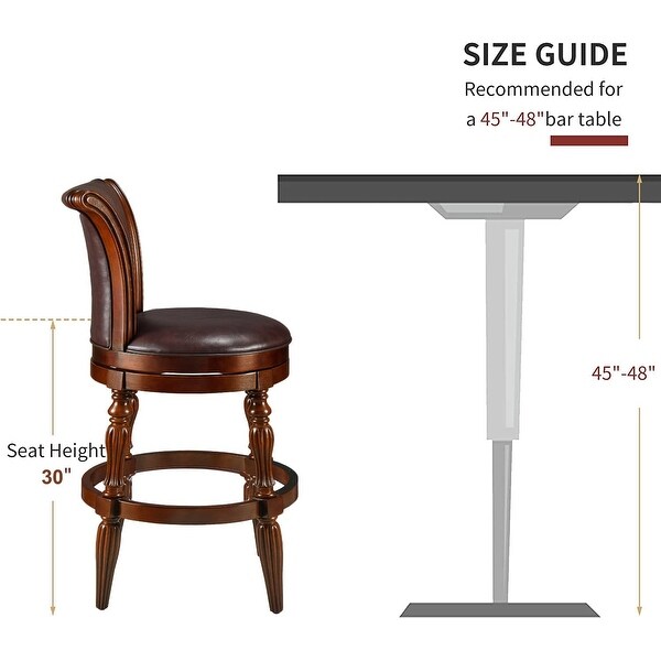 Solid Wood Swivel Bar Stool Carved Hardwood Rotatable Pub Height Stools