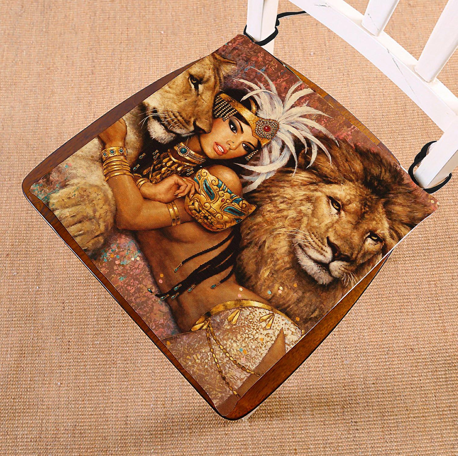 African Beautiful Woman With Lions Chair Pad Seat Cushion Chair Cushion Floor Cushion 40x40 Cm