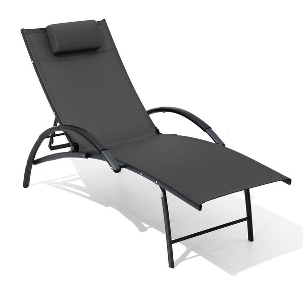 Crestlive Outdoor Adjustable Reclining Chaise Lounge Chair with Arms and Headrest，Aluminum or Steel Frame Options