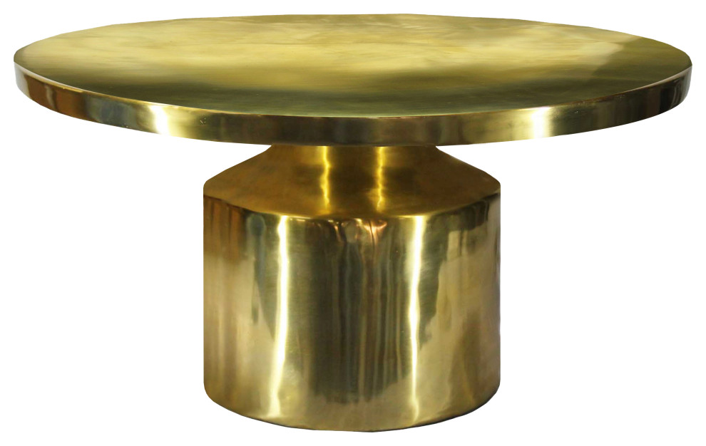 Benzara UPT 272897 Round Metal Coffee Table With Pedestal Base  Gold Brass   Contemporary   Coffee Tables   by Uber Bazaar  Houzz