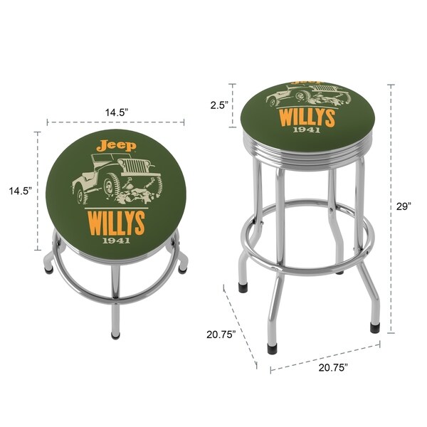 Jeep Willys Red 360 Degree Swivel Barstool with Foam Padded Seat - 20.75 x 20.75 x 29