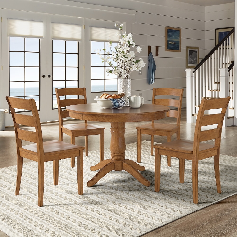 Wilmington II Round Pedestal Base Oak Finish 5 Piece Dining Set by iNSPIRE Q Classic