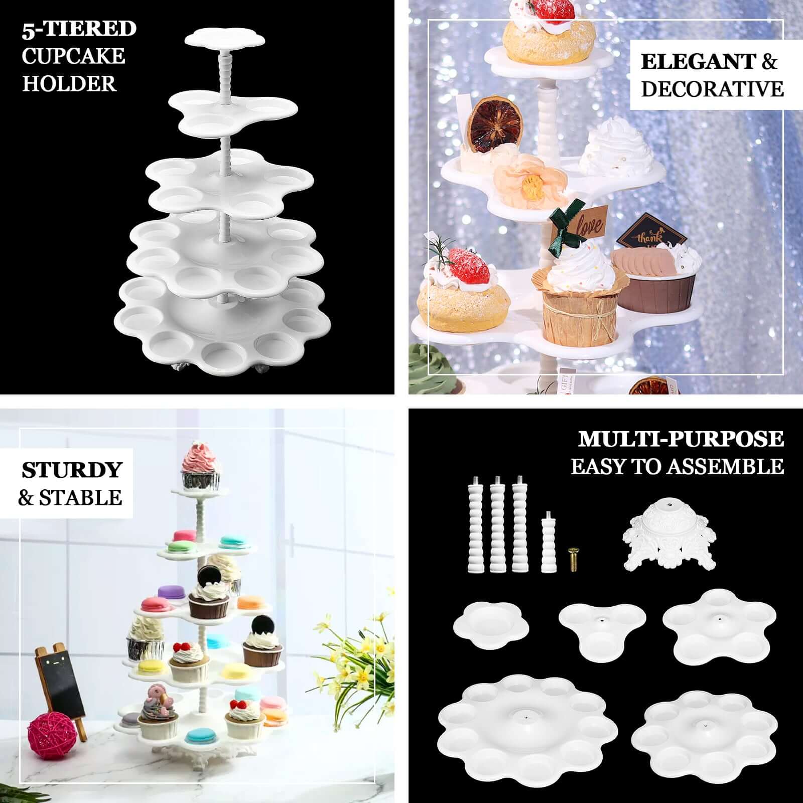 5-Tier Scallop Edge 27-Cupcake Holder Stand, Dessert Display Tower 18