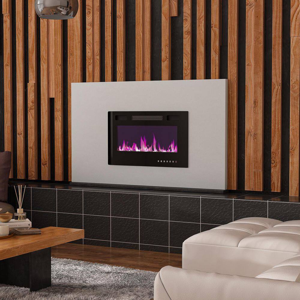 FUFUGAGA 30 in. Wall-Mount Electric Fireplace in Black with Adjustable Flame Colors and Speed Touch Screen Remote Control KF020305