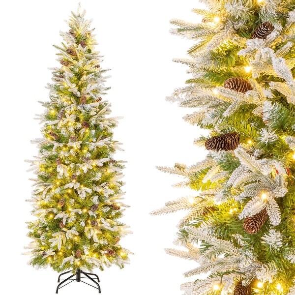 Costway 6/7.5/9 FT Flocked Christmas Tree with 671/913/1310 PE PVC