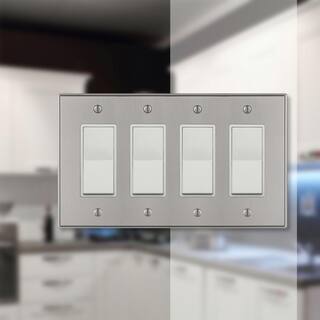 AMERELLE Ansley 4 Gang Rocker Metal Wall Plate - Brushed Nickel 70R4BN