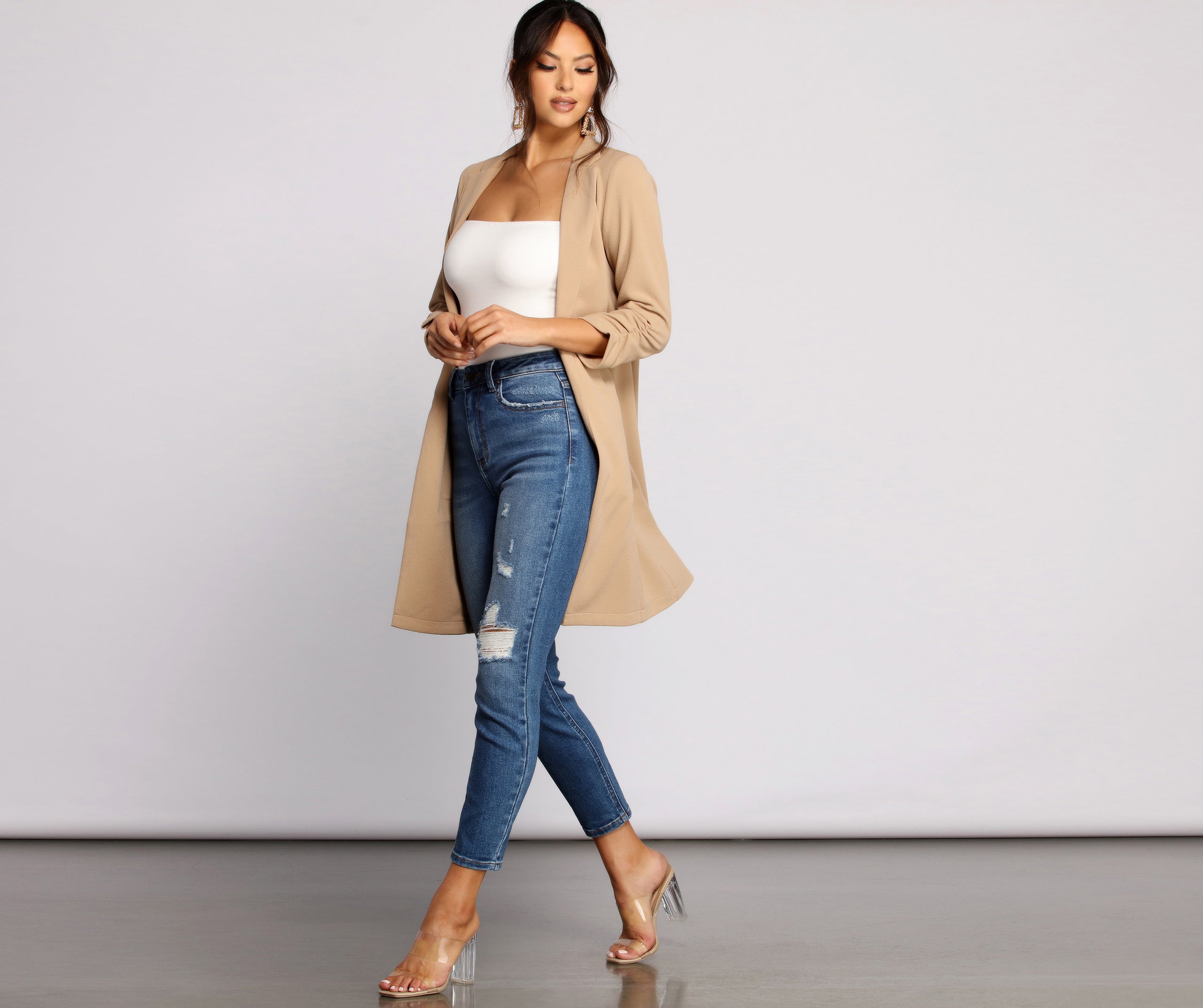 Stylish Sophistication Crepe Trench Coat