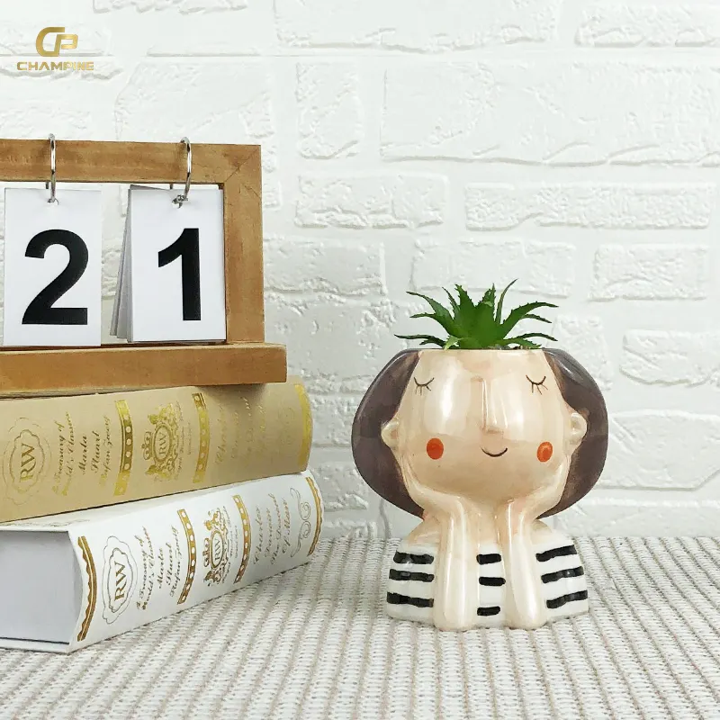 Ceramic Garden Supplies Girl Face Planter Pot Creative Figure Design Cute Succulent Pots Desk Decor Flowerpot