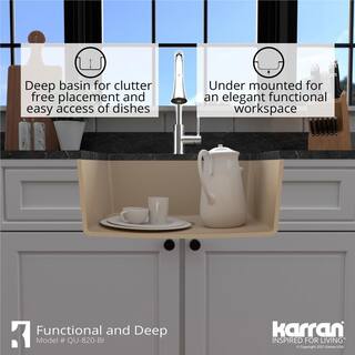 Karran QU- 820 Quartz 24.38 in Single Bowl Undermount Kitchen Sink in Bisque QU-820-BI