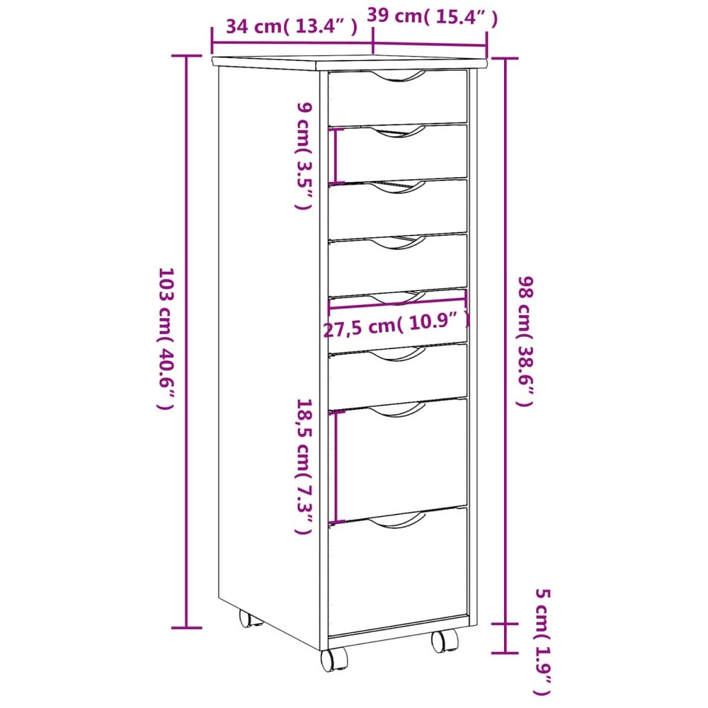 vidaXL Rolling Cabinet with Drawers MOSS different color Solid Wood Pine