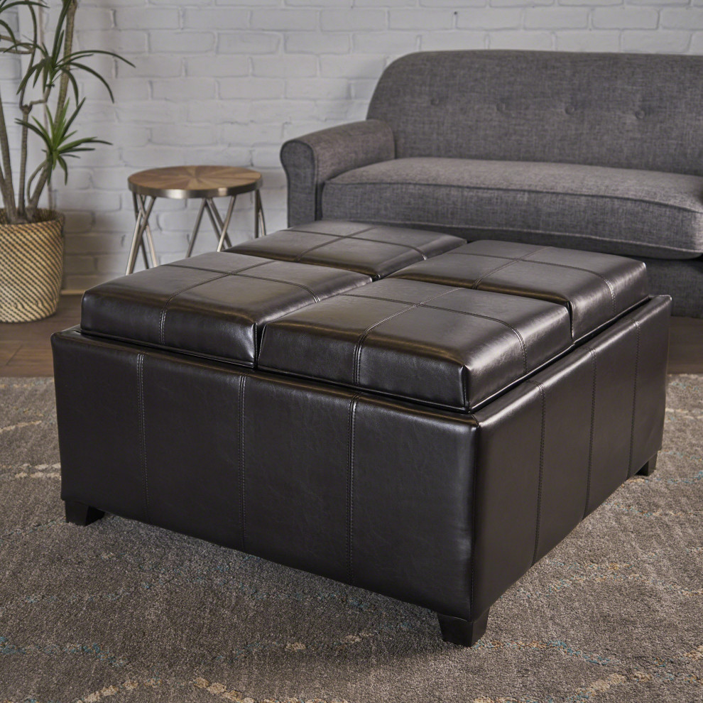 GDF Studio Harley Leather 4 Tray Top Storage Ottoman   Transitional   Footstools And Ottomans   by GDFStudio  Houzz