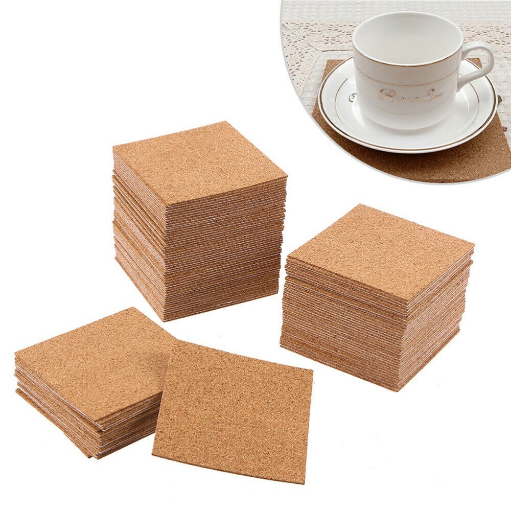 QIFEI 50Pcs Self Adhesive Cork Squares， Strong Cork Adhesive Sheets， Reusable Cork Board Cork Backing Sheets， Mini Wall Cork Tiles Mat for Coasters and DIY Crafts Brown