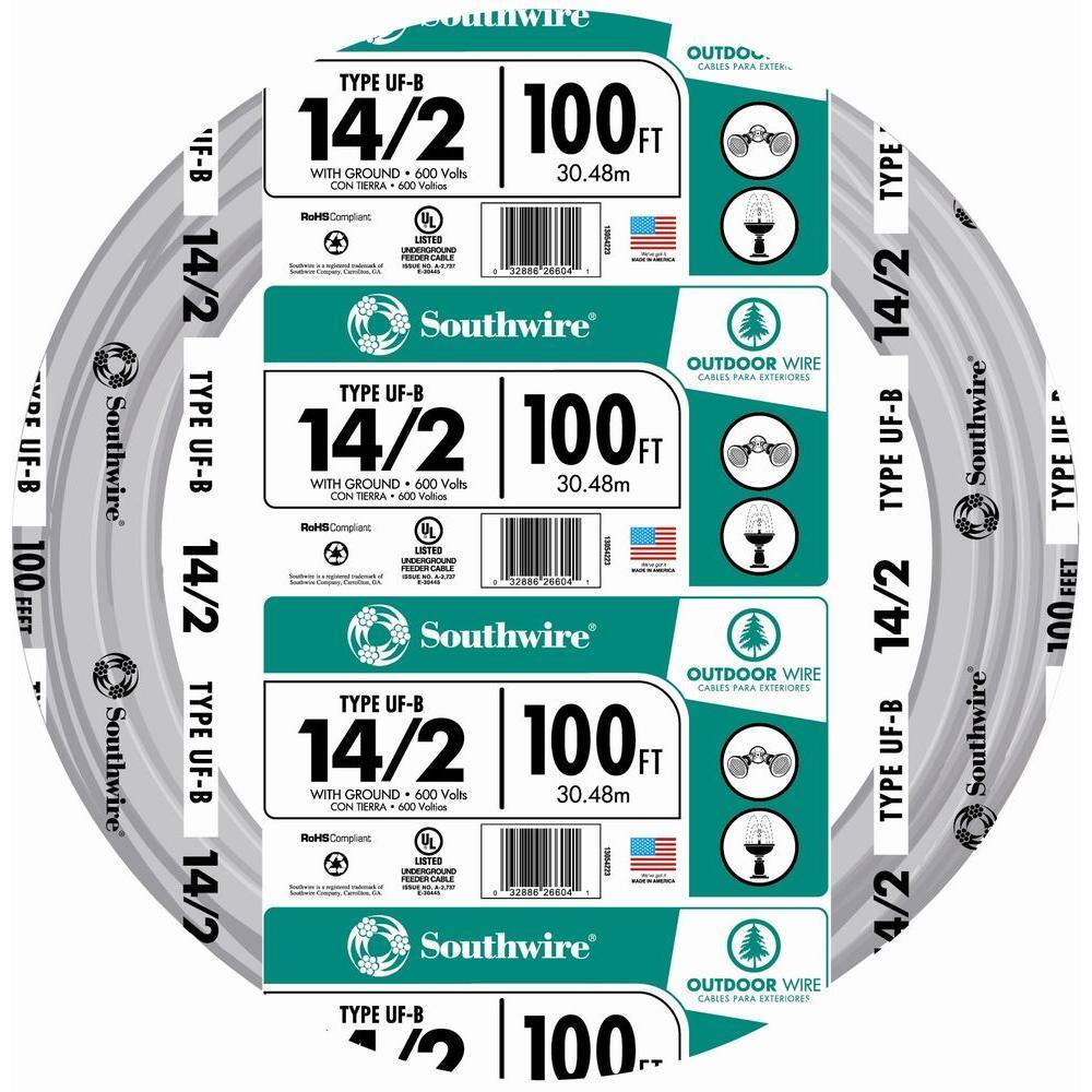 Southwire 100 ft. 142 Gray Solid CU UF-B WG Wire 13054226