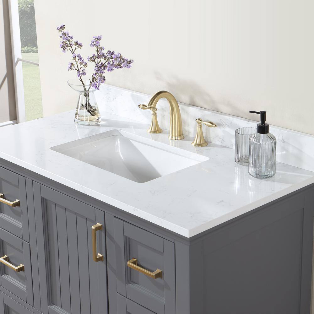 Altair Isla 42 in. W x 22 in. D x 34.5 in. H Single Sink Bath Vanity in Gray with Composite Stone top in White 538042-GR-AW-NM