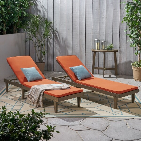 Nadine Outdoor Modern Cushioned Acacia Chaise Lounges (Set of 2) by Christopher Knight Home