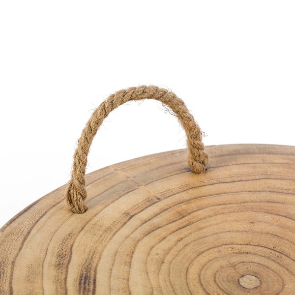 Wood Round Tray Serving Platter Board with Rope Handles