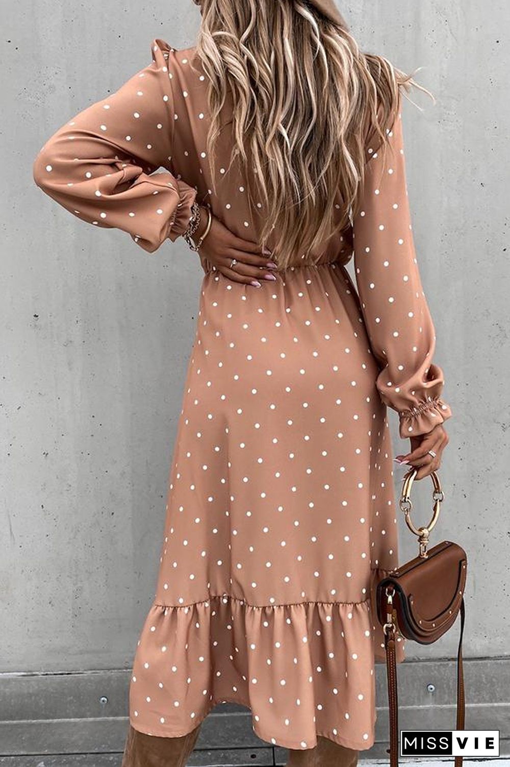 Nisha Dot Button Down Slit Midi Dress