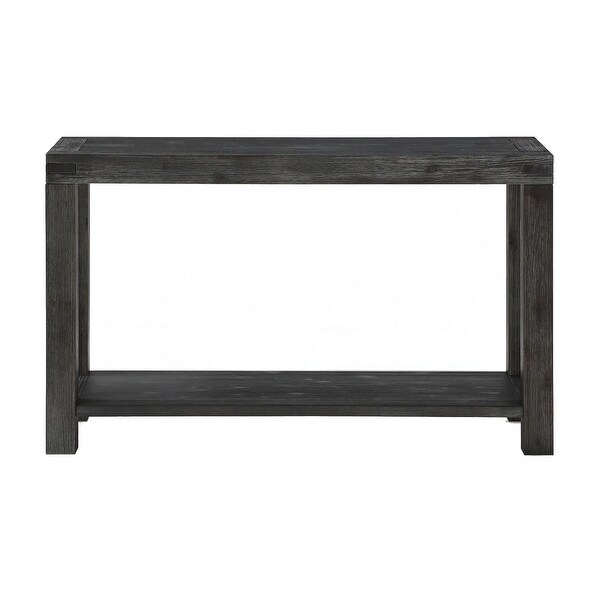 Wooden Console Table with Block Legs and Open Shelf， Dark Gray