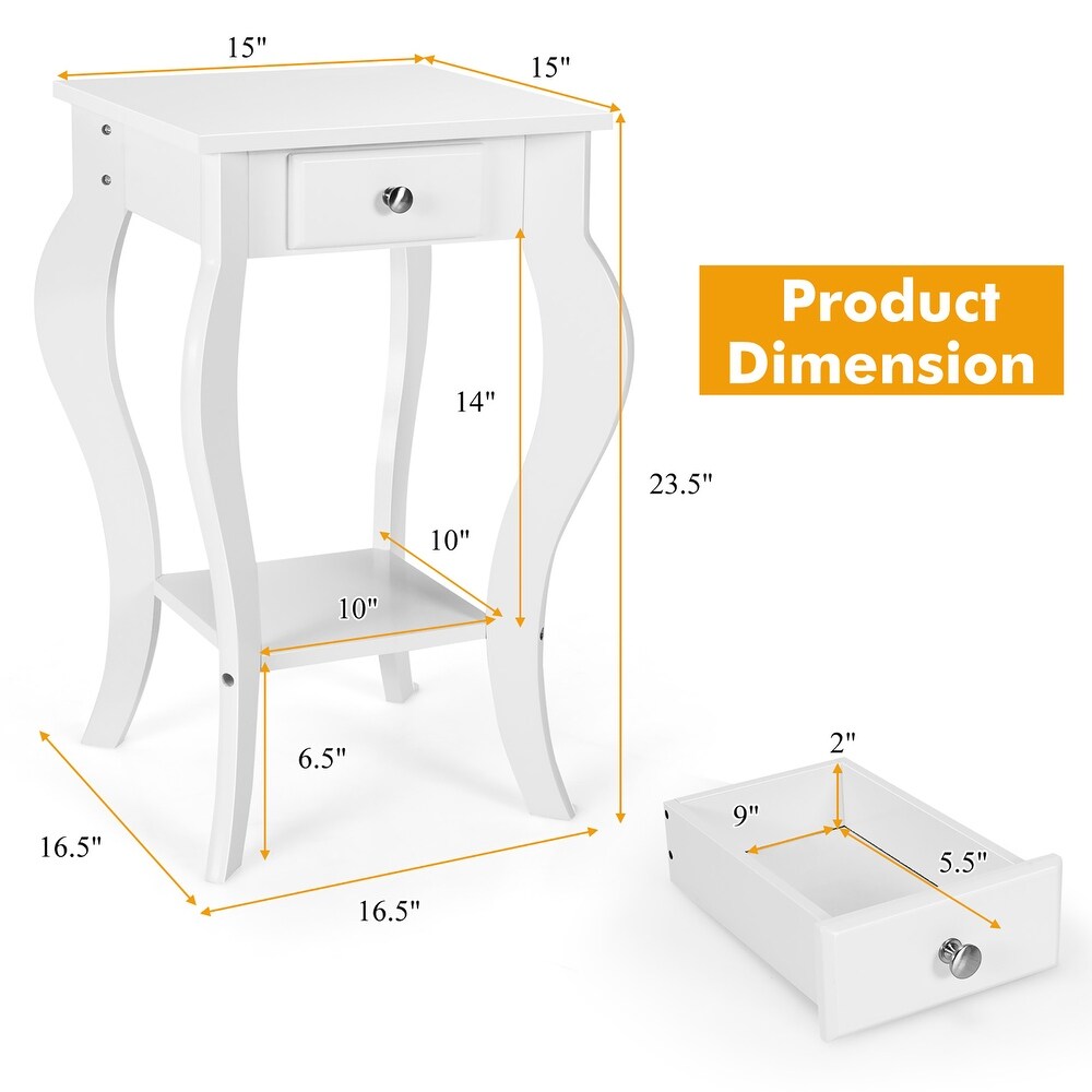 Costway End Side Table with Drawer Bottom Shelf Accent Nightstand   15''x 15'' x 23.5''