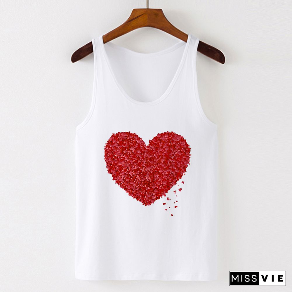 Summer Tank Tops Heart Flower Love Graphic Print Ladies Sexy Vest Camisole Women Tops Tee Tshirt Female Casual Loose Sleeveless