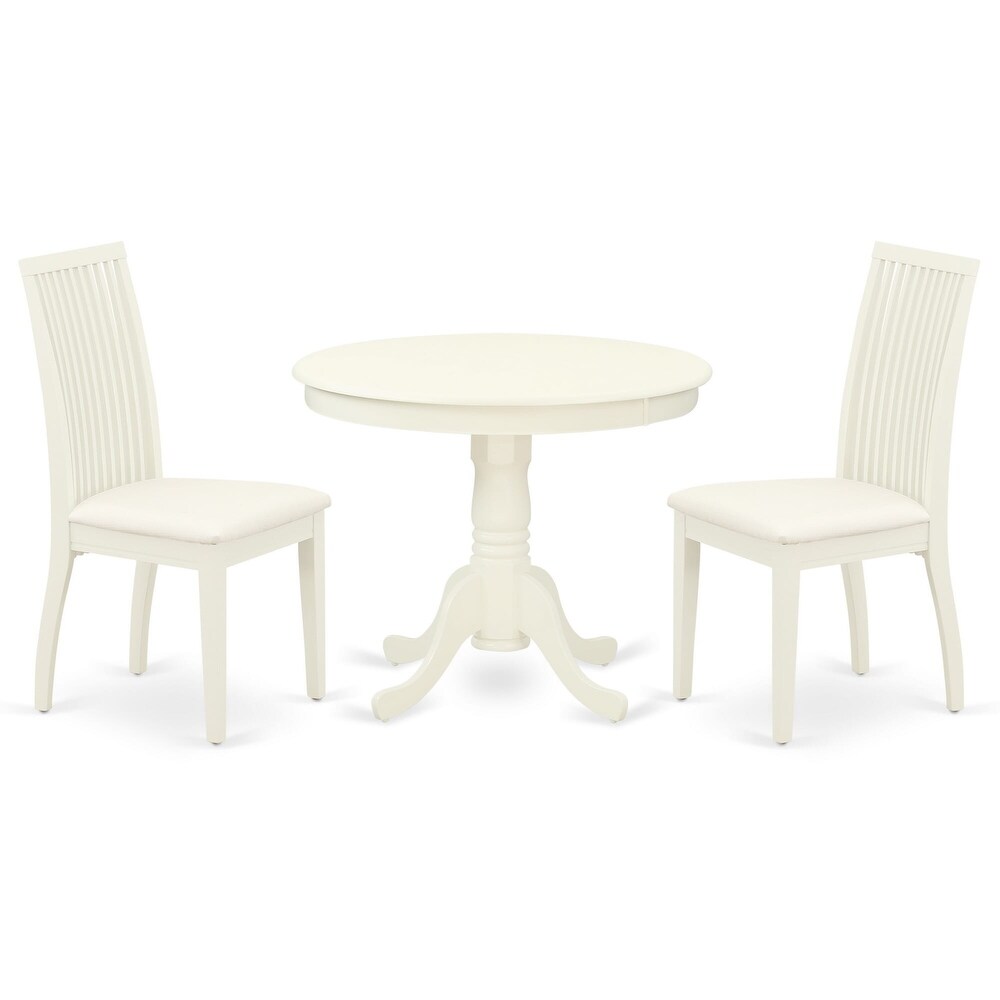 East West Furniture Modern Dining Table Set  A Wooden Table and Linen Fabric Dining Room Chairs  Linen White (Pieces Options)