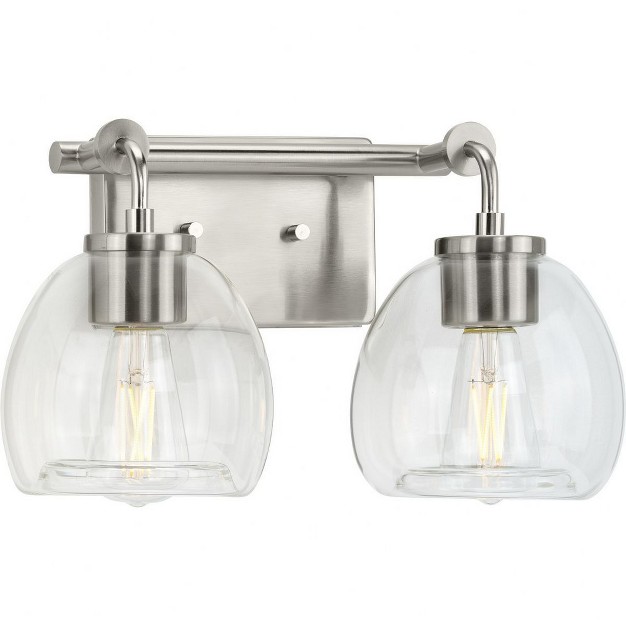 Progress Lighting Caisson 2 light Brushed Nickel Bath Vanity Light With Clear Glass Shades