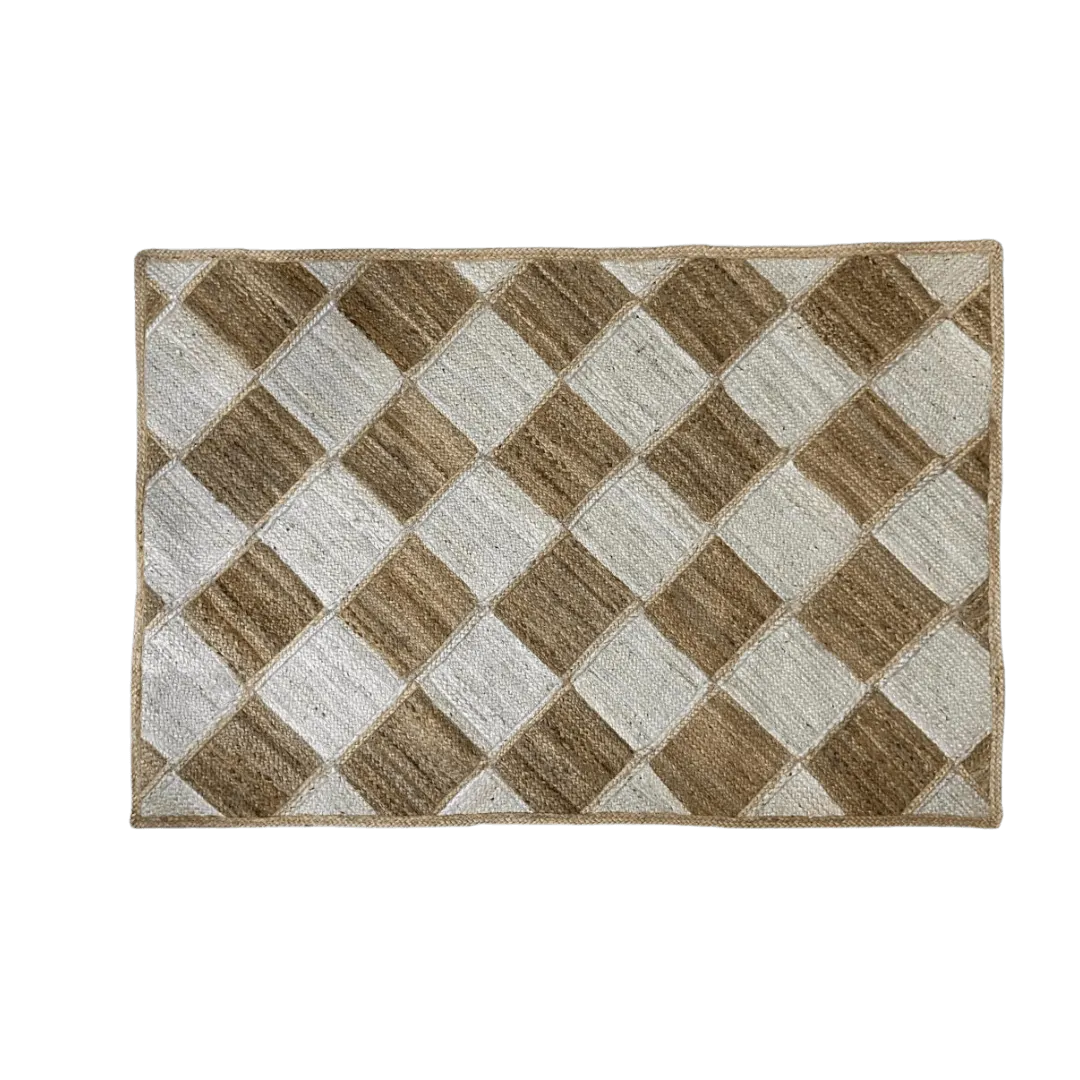 Tranquilran Diamond Checker Jute Rug - Natural and White