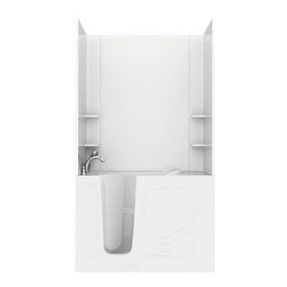 Rampart 4.5 ft. Walk-in Non-Whirlpool Bathtub with Easy Up Adhesive Wall Surround in White H2653LWSCA