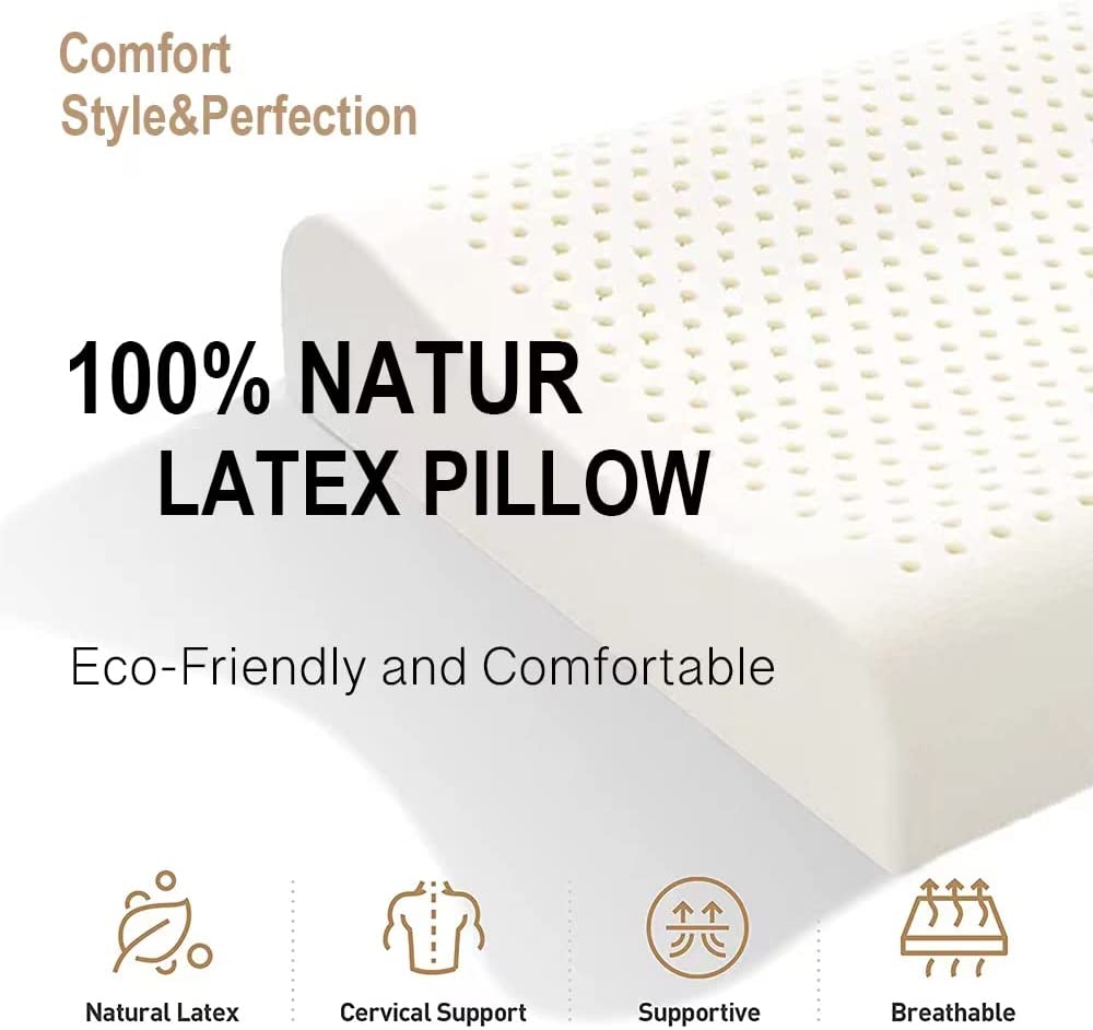 Natural Talalay Latex Foam Pillow, Cervical Pillow for Neck Pain, Contour Pillow, Pillow for Neck and Shoulder Pain, Neck Pain Pillow, Side Sleeper Pillow for Shoulder Pain, Side Sleeping Pillow