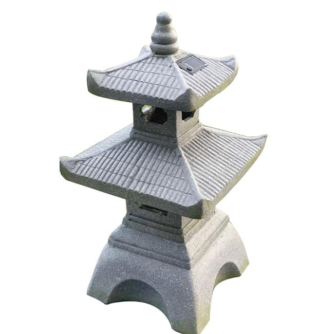 HomeRoots 473207 26 in. Dark Gray Pagoda Solar Light Lantern Outdoor Statue&#44; Black