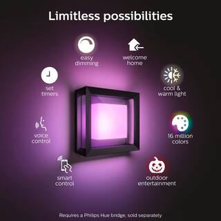 Philips Hue Econic Outdoor Smart Color Changing Square Wall Light Lantern with Integrated LED (1-Pack) 1743830V7