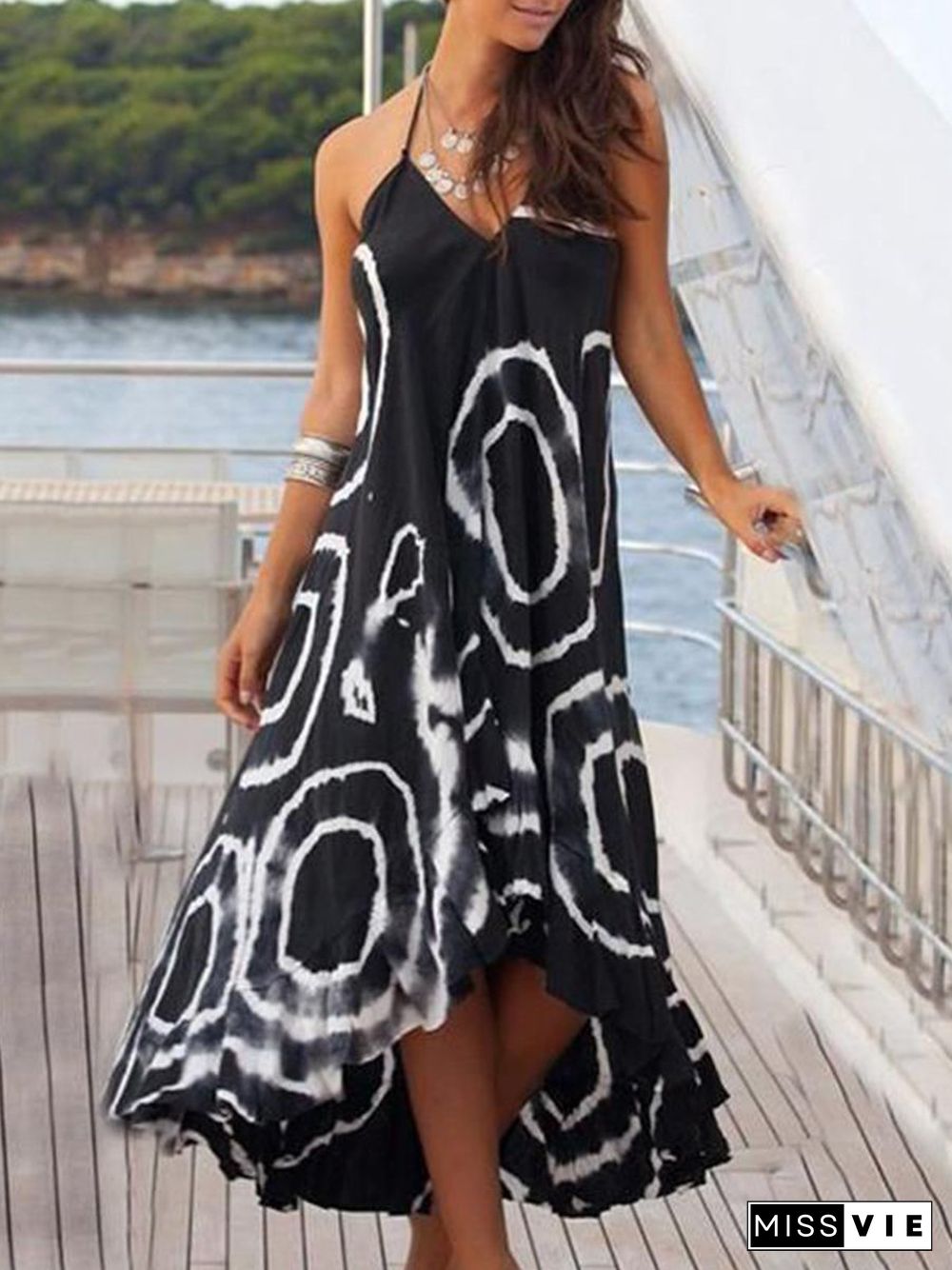 Elegant Abstract Print Irregular Dress P11319