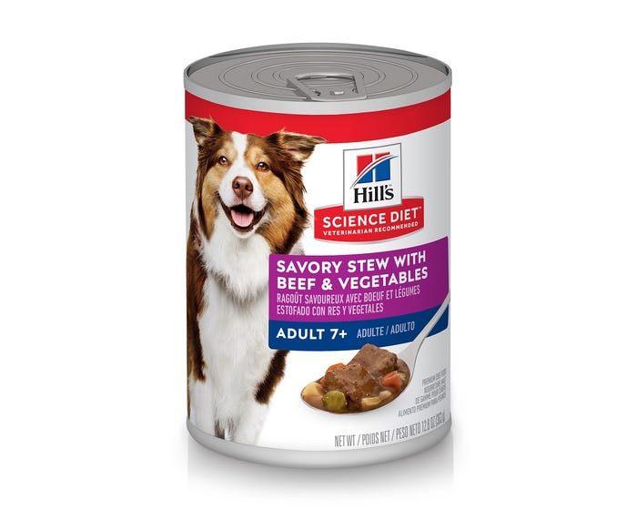 Hills® Science Diet® Adult 7+ Savory Stew with Beef and Vegetables Canned Dog Food， 12.8 oz.