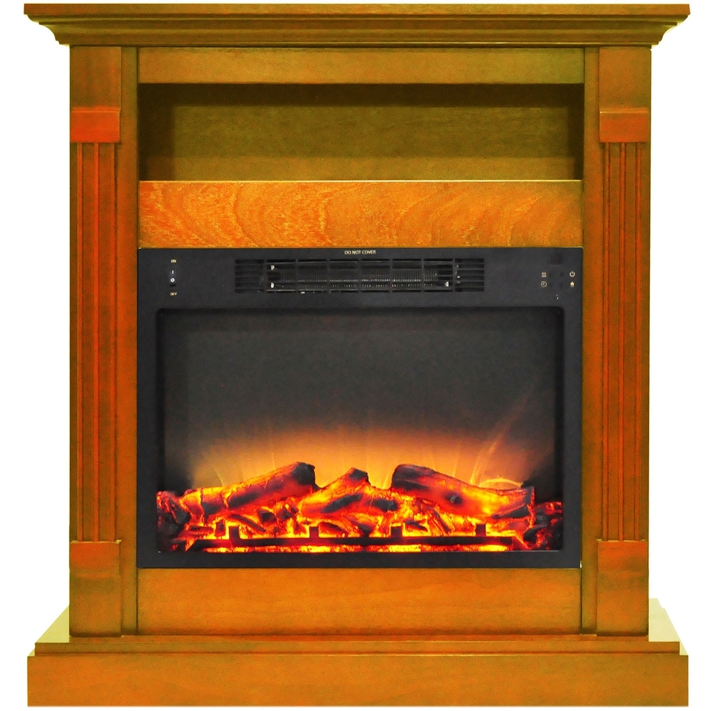 Cambridge Sienna 34 In. Electric Fireplace w/ Enhanced Log Display and Teak Mantel