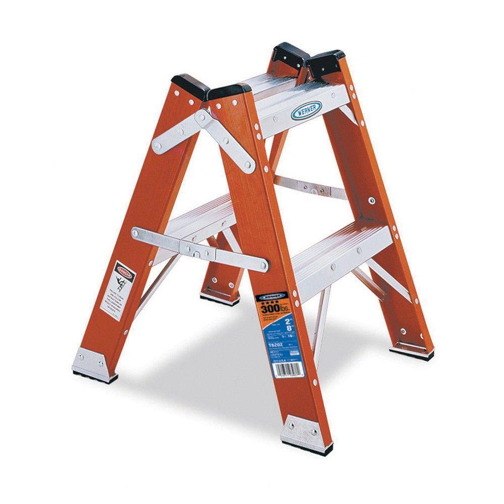 Werner 2 ft. Fiberglass Twin Step Ladder with 300 lbs. Load Capacity Type IA Duty Rating T6202