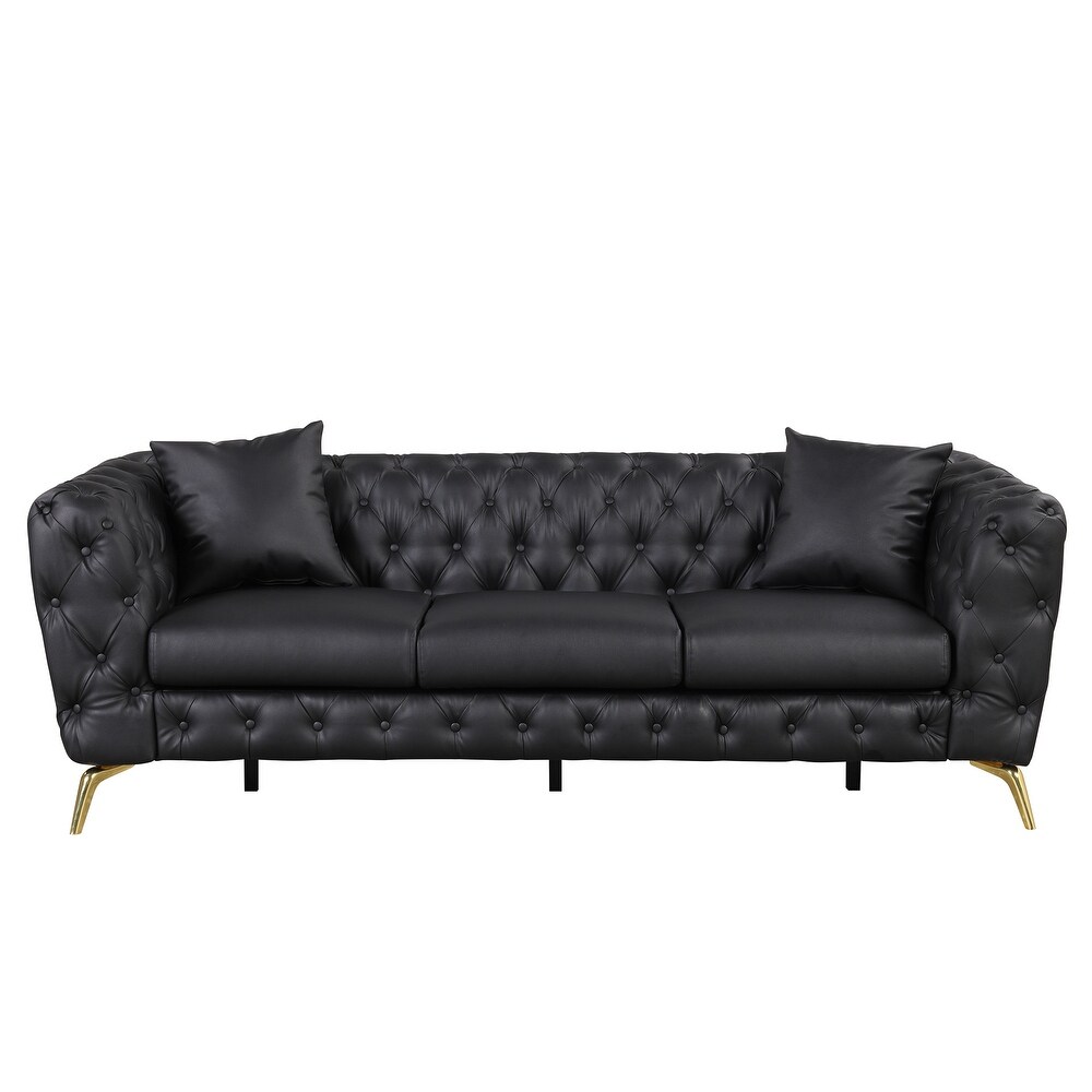 PU Upholstered Sofa Set with Button Tufting  Sturdy Metal Legs  PU Pillows