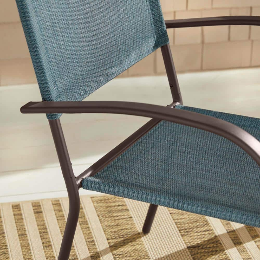 StyleWell Mix and Match Stationary Stackable Steel Split Back Sling Outdoor Patio Dining Chair in Conley Denim Blue (2-Pack) FCS70391G2PKDEN