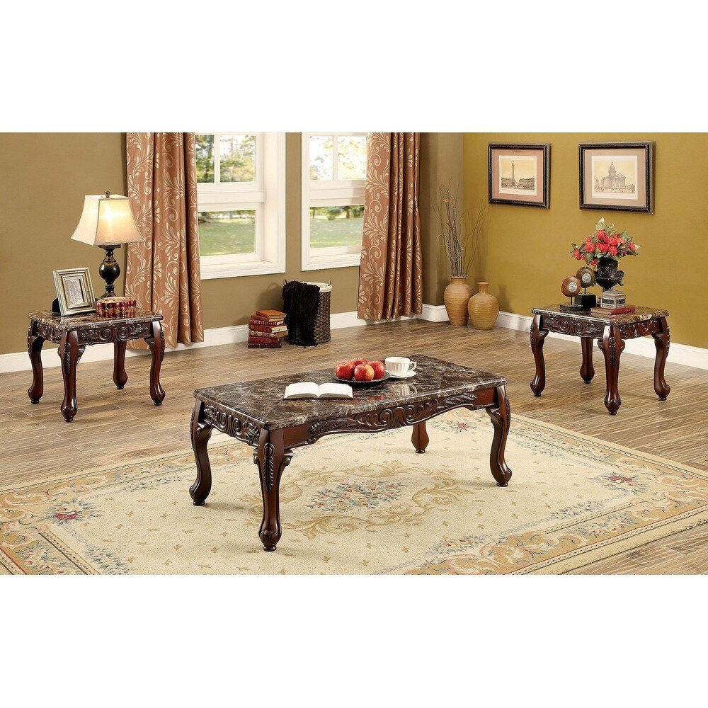 3 Piece Table Set With Faux Marble Table Top