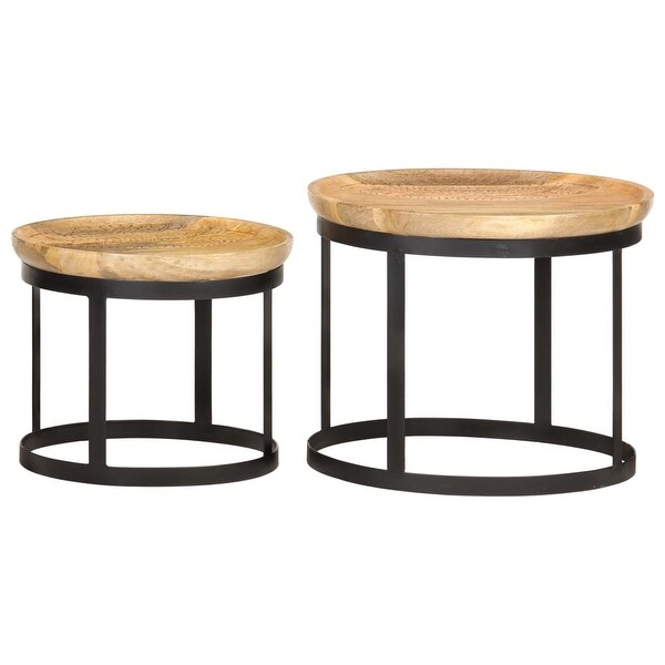 Round Side Tables 2 pcs Solid Mango Wood and Steel