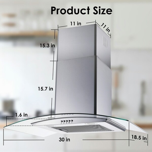 30 inch Tieasy Wall Mount Range Hood Kitchen Vent 450 CFM Tempered Glass 3-Speed