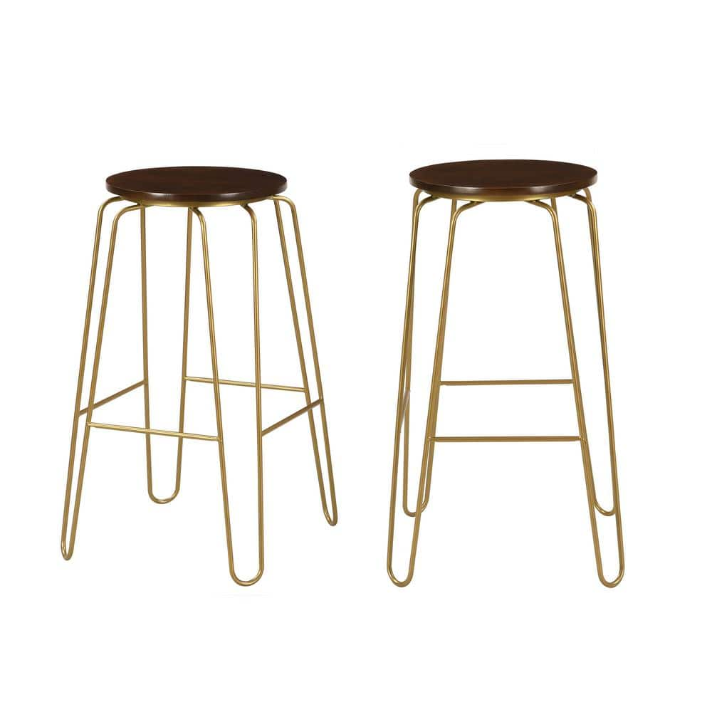 Carolina Forge Ethan 29 in. Elm/Gold Stacking Bar Stool (Set of 2) HT5002-29ELMGLD