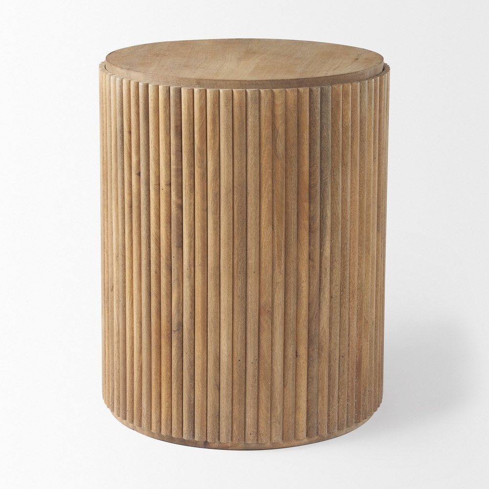 Terra Dark Brown Solid Wood Fluted Round Side Table