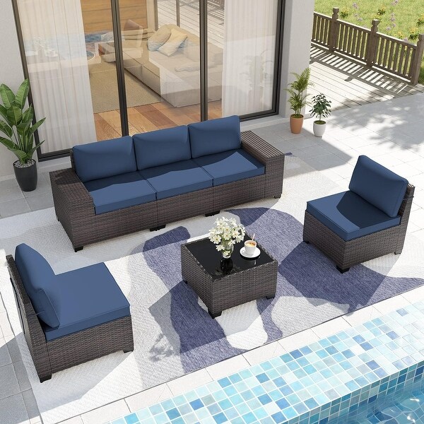 Kullavik Patio Furniture Set Sofa 6Piece Wicker Sectional Sofa Set，Outdoor Furniture Rattan Patio Sofa Conversation Set