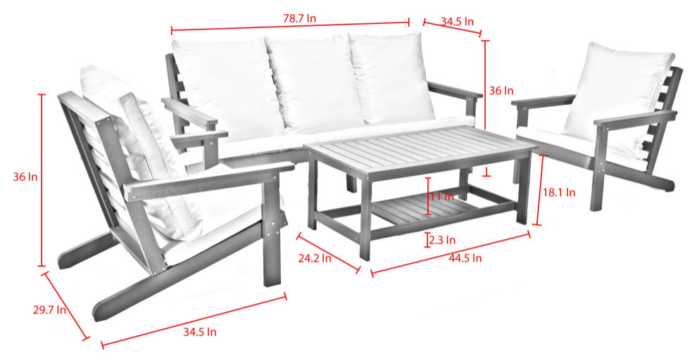 Inspired Home Khloey Outdoor Set  Sofa 2 Armchair  ampCoffee Table Teak   Transitional   Outdoor Lounge Sets   by Inspired Home  Houzz